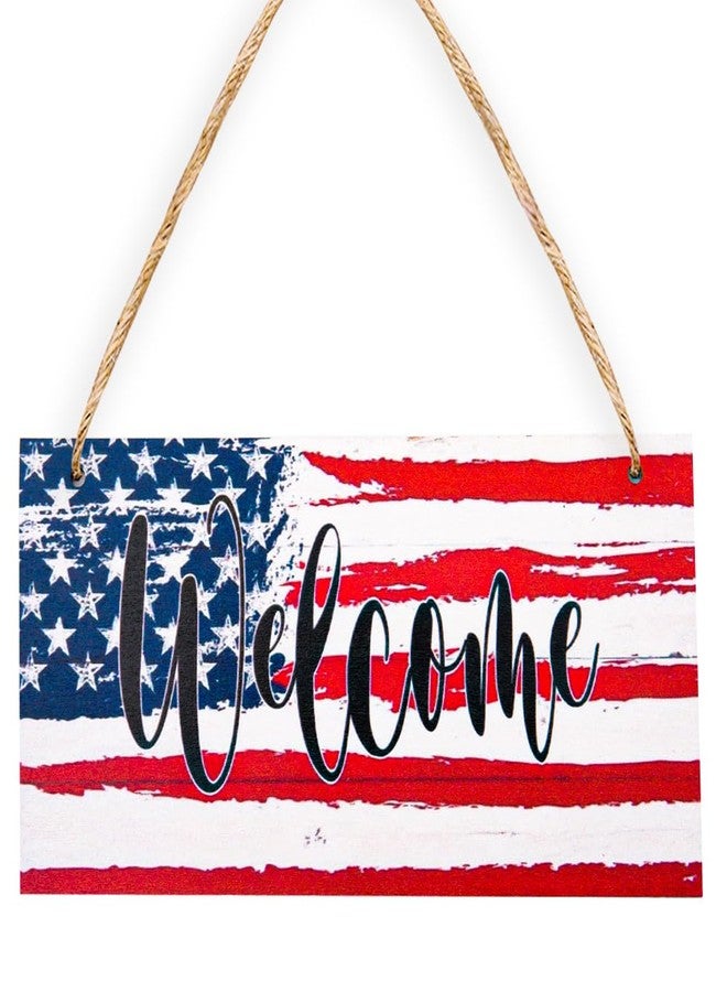 Borhmty Wood Welcome Sign for Front Door House Warming Gifts New Home American Flag Sign Patriotic Wall Decor New House Gift Ideas Wooden Welcome Sign for Farmhouse Porch Wall Art Sign Wooden Door Hanger - Image 1